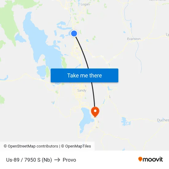 Us-89 / 7950 S (Nb) to Provo map