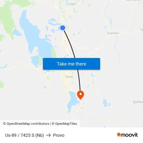 Us-89 / 7425 S (Nb) to Provo map