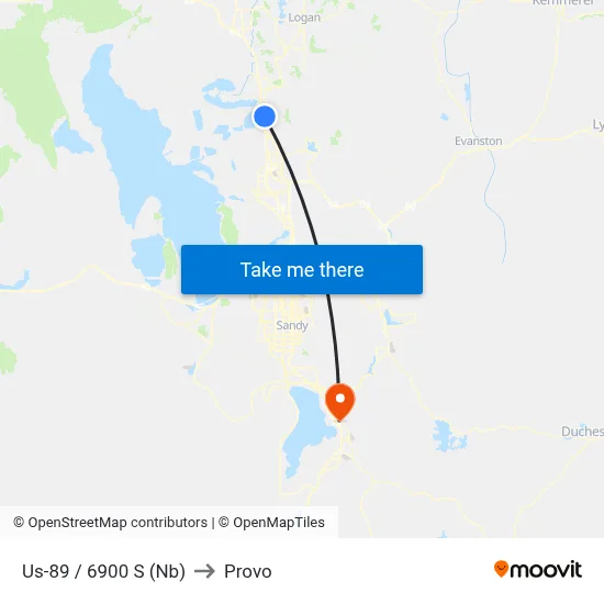Us-89 / 6900 S (Nb) to Provo map