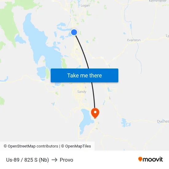 Us-89 / 825 S (Nb) to Provo map
