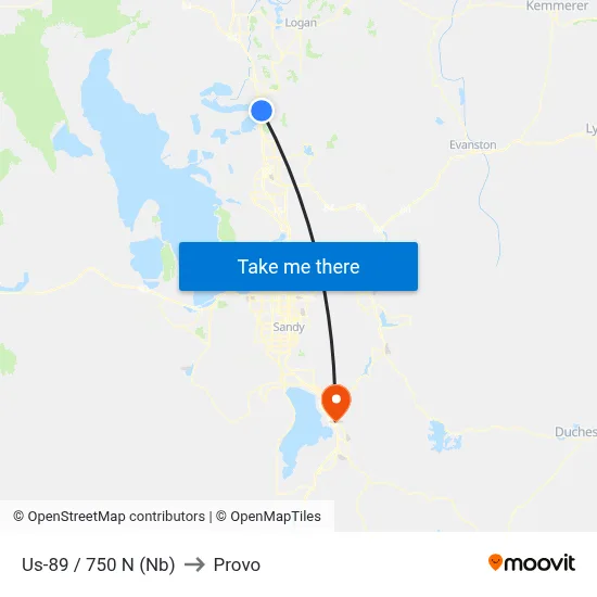 Us-89 / 750 N (Nb) to Provo map