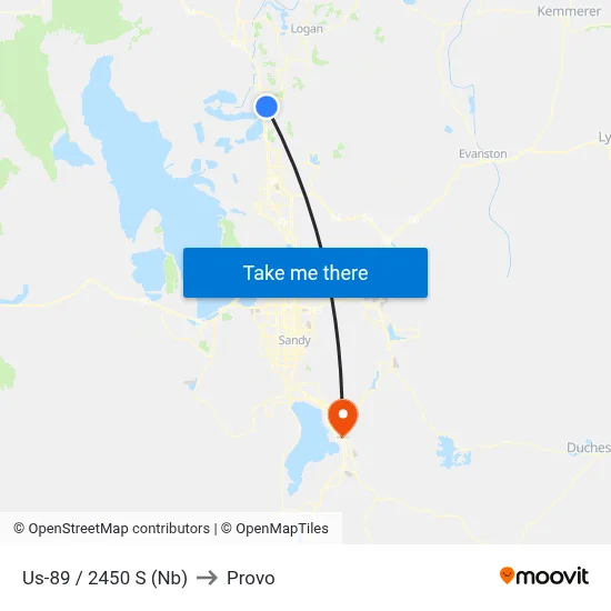 Us-89 / 2450 S (Nb) to Provo map