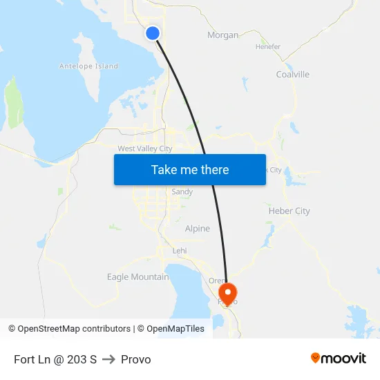 Fort Ln @ 203 S to Provo map