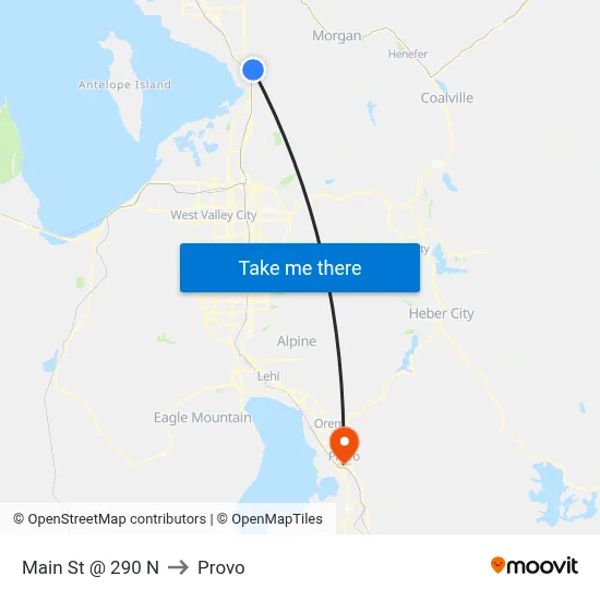 Main St @ 290 N to Provo map