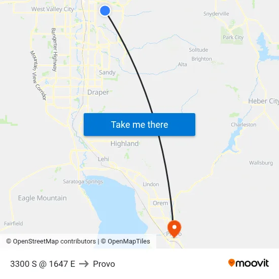 3300 S @ 1647 E to Provo map