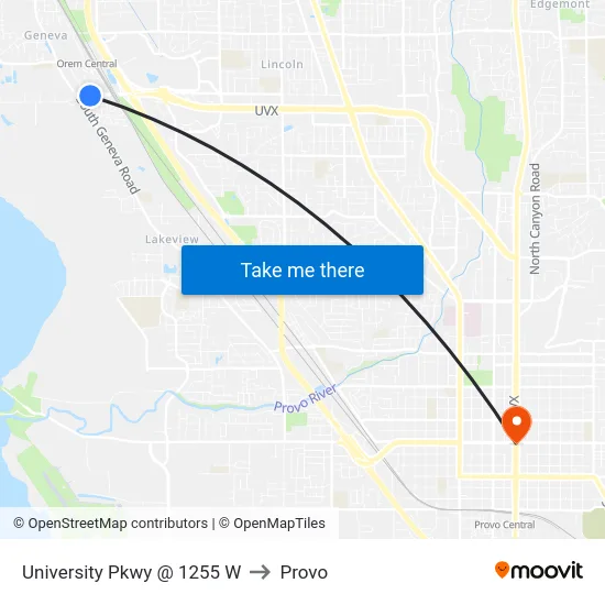 University Pkwy @ 1255 W to Provo map