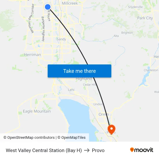West Valley Central Station (Bay H) to Provo map