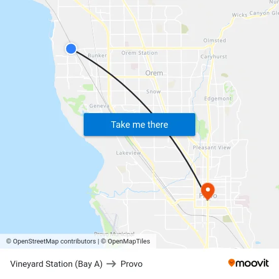 Vineyard Station (Bay A) to Provo map