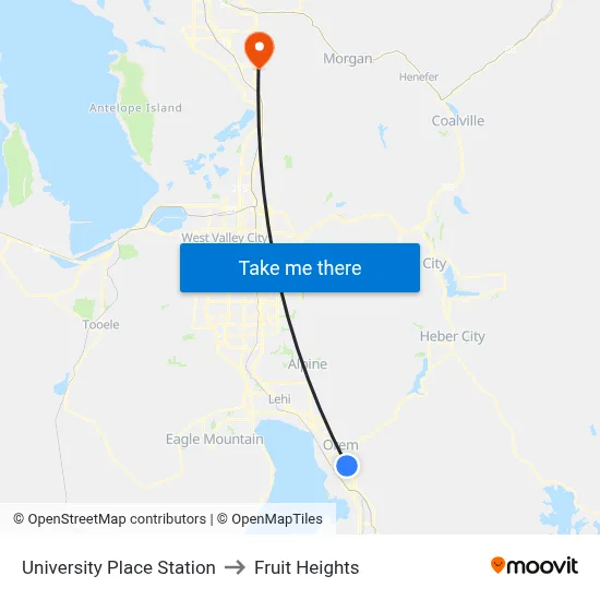 University Place Station to Fruit Heights map