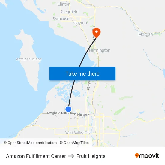 Amazon Fulfillment Center to Fruit Heights map