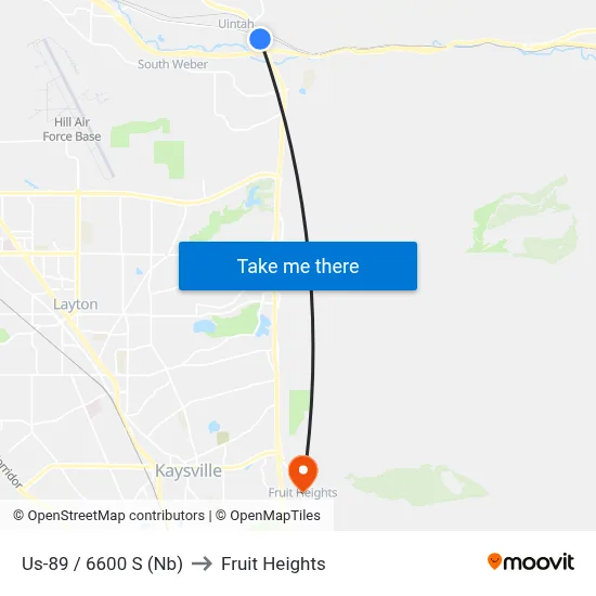 Us-89 / 6600 S (Nb) to Fruit Heights map