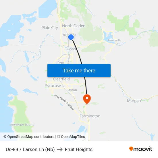 Us-89 / Larsen Ln (Nb) to Fruit Heights map