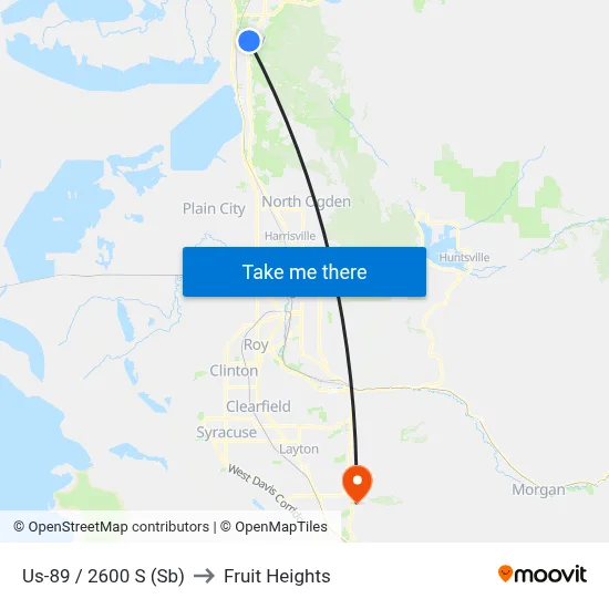 Us-89 / 2600 S (Sb) to Fruit Heights map