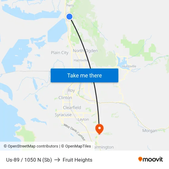 Us-89 / 1050 N (Sb) to Fruit Heights map