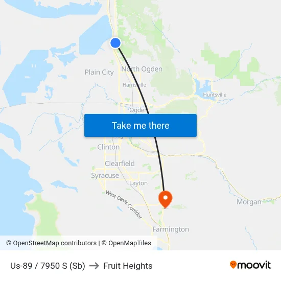 Us-89 / 7950 S (Sb) to Fruit Heights map