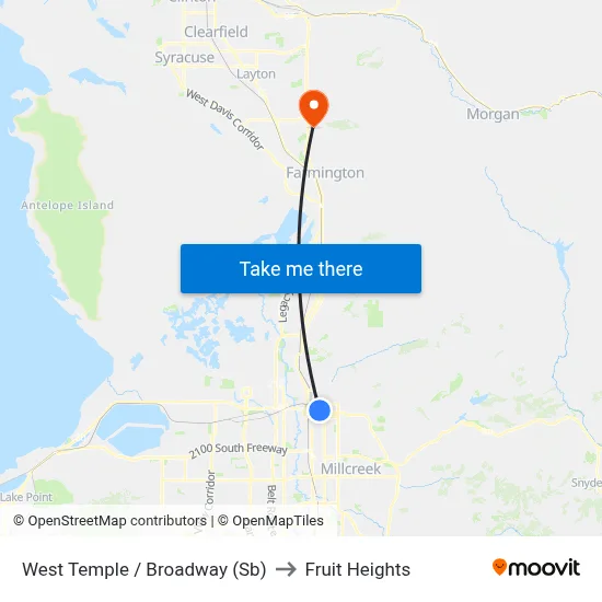 West Temple / Broadway (Sb) to Fruit Heights map