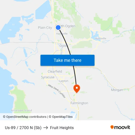 Us-89 / 2700 N (Sb) to Fruit Heights map