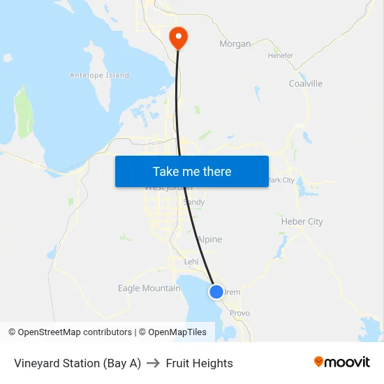 Vineyard Station (Bay A) to Fruit Heights map