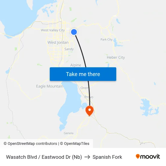 Wasatch Blvd / Eastwood Dr (Nb) to Spanish Fork map