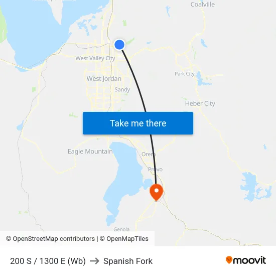 200 S / 1300 E (Wb) to Spanish Fork map