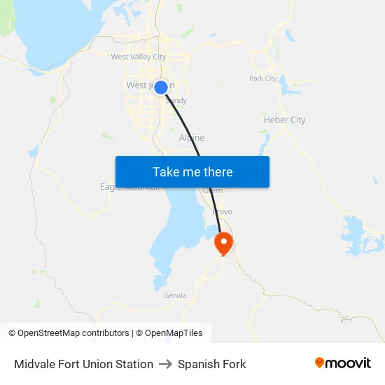 Midvale Fort Union Station to Spanish Fork map