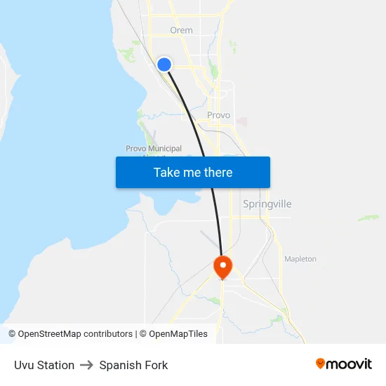 Uvu Station to Spanish Fork map