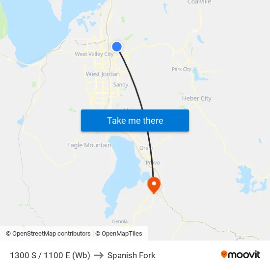 1300 S / 1100 E (Wb) to Spanish Fork map