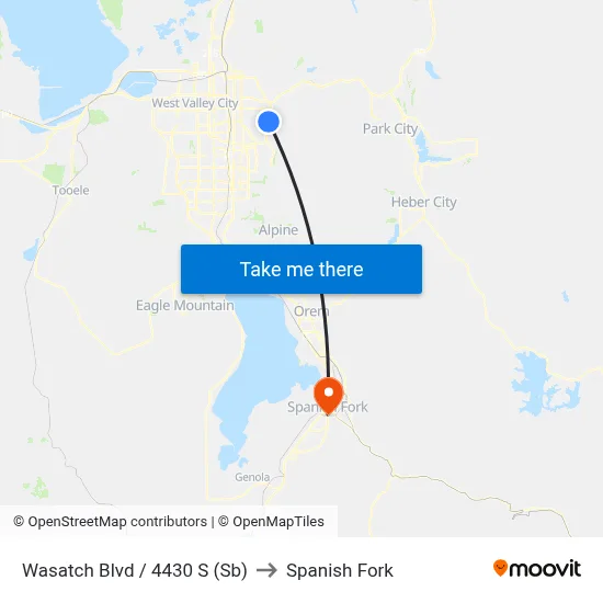 Wasatch Blvd / 4430 S (Sb) to Spanish Fork map