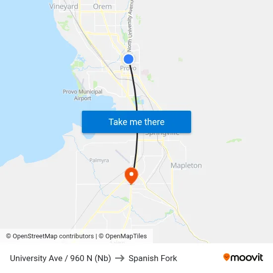 University Ave / 960 N (Nb) to Spanish Fork map