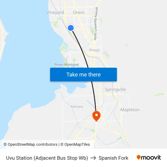 Uvu Station (Adjacent Bus Stop Wb) to Spanish Fork map