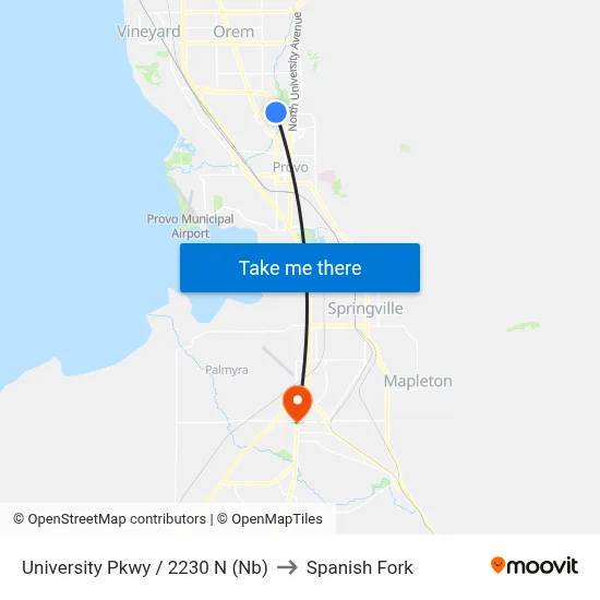 University Pkwy / 2230 N (Nb) to Spanish Fork map