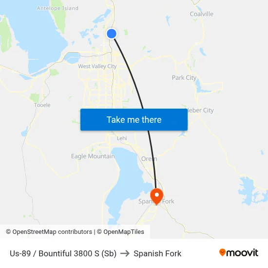 Us-89 / Bountiful 3800 S (Sb) to Spanish Fork map