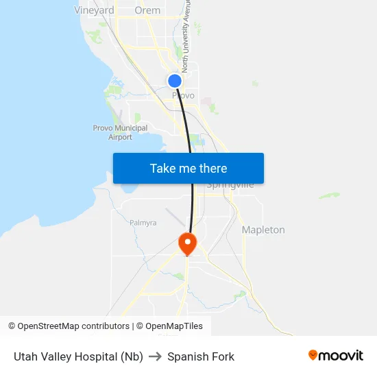 Utah Valley Hospital (Nb) to Spanish Fork map