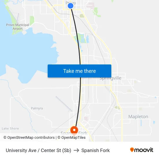 University Ave / Center St (Sb) to Spanish Fork map