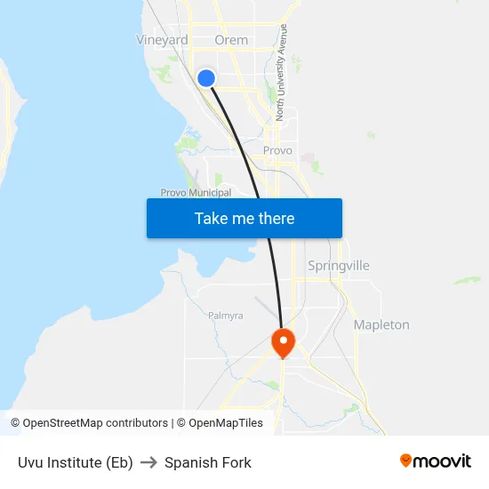 Uvu Institute (Eb) to Spanish Fork map