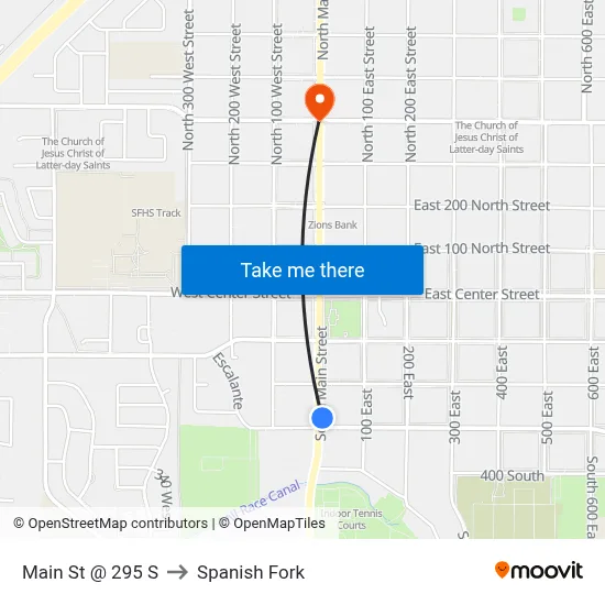 Main St @ 295 S to Spanish Fork map