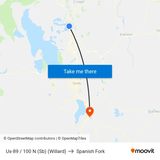 Us-89 / 100 N (Sb) (Willard) to Spanish Fork map