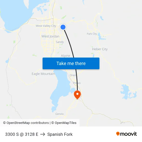 3300 S @ 3128 E to Spanish Fork map