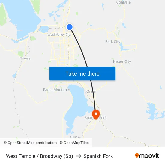 West Temple / Broadway (Sb) to Spanish Fork map