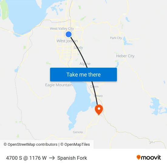 4700 S @ 1176 W to Spanish Fork map