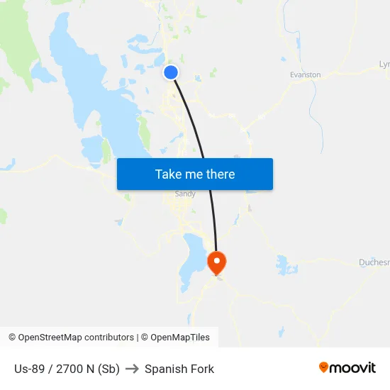 Us-89 / 2700 N (Sb) to Spanish Fork map