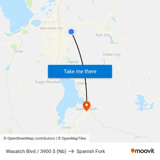 Wasatch Blvd / 3900 S (Nb) to Spanish Fork map