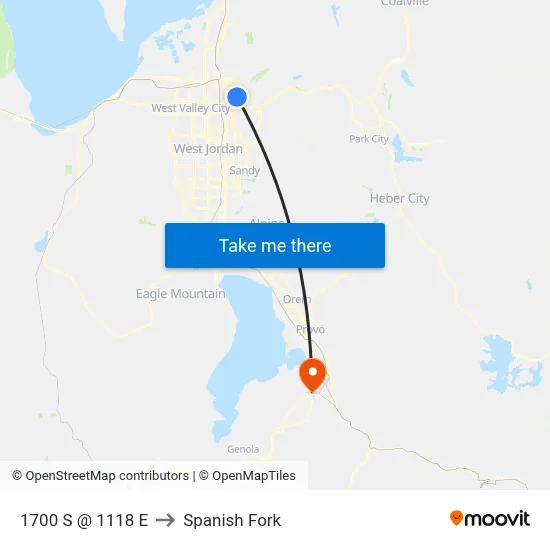 1700 S @ 1118 E to Spanish Fork map