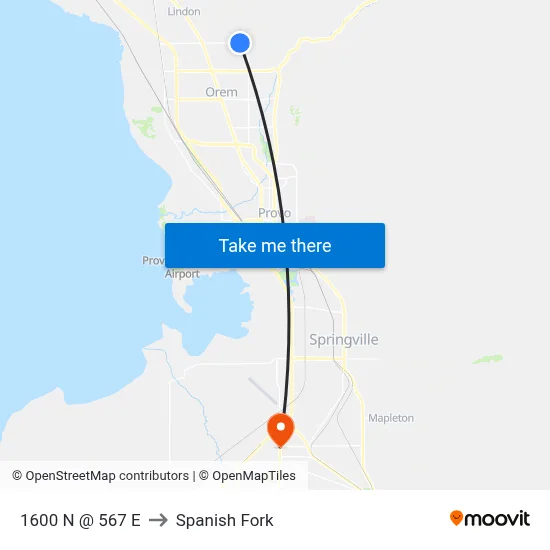 1600 N @ 567 E to Spanish Fork map