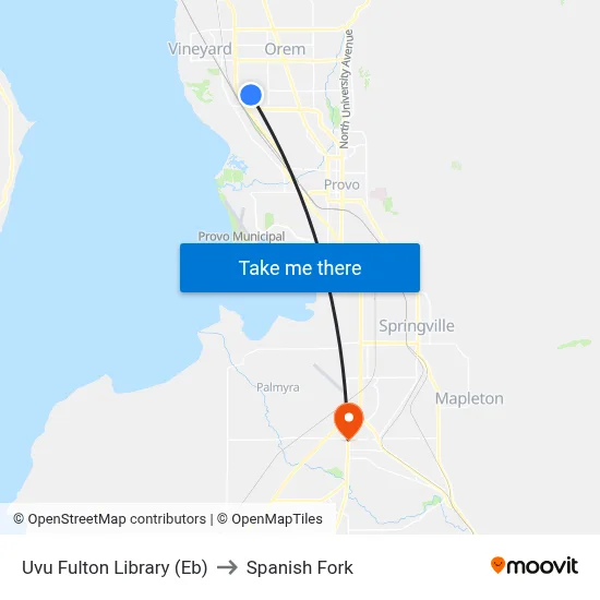 Uvu Fulton Library (Eb) to Spanish Fork map