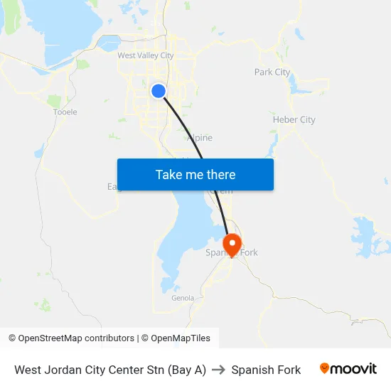 West Jordan City Center Stn (Bay A) to Spanish Fork map