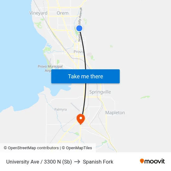 University Ave / 3300 N (Sb) to Spanish Fork map