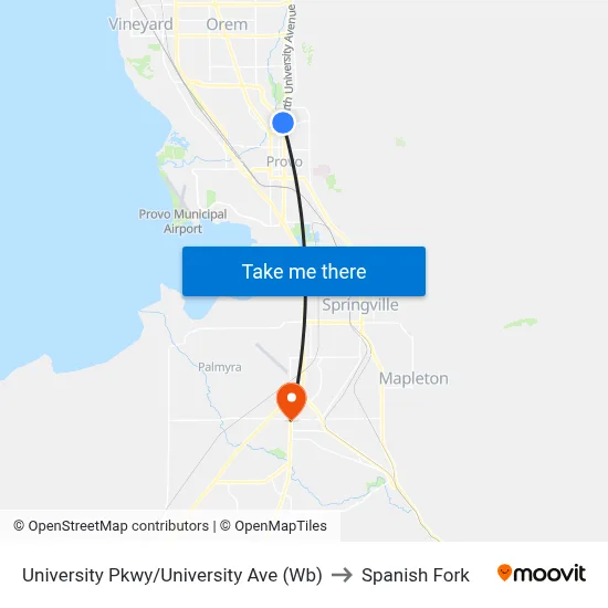 University Pkwy/University Ave (Wb) to Spanish Fork map