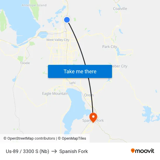 Us-89 / 3300 S (Nb) to Spanish Fork map