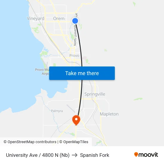 University Ave / 4800 N (Nb) to Spanish Fork map